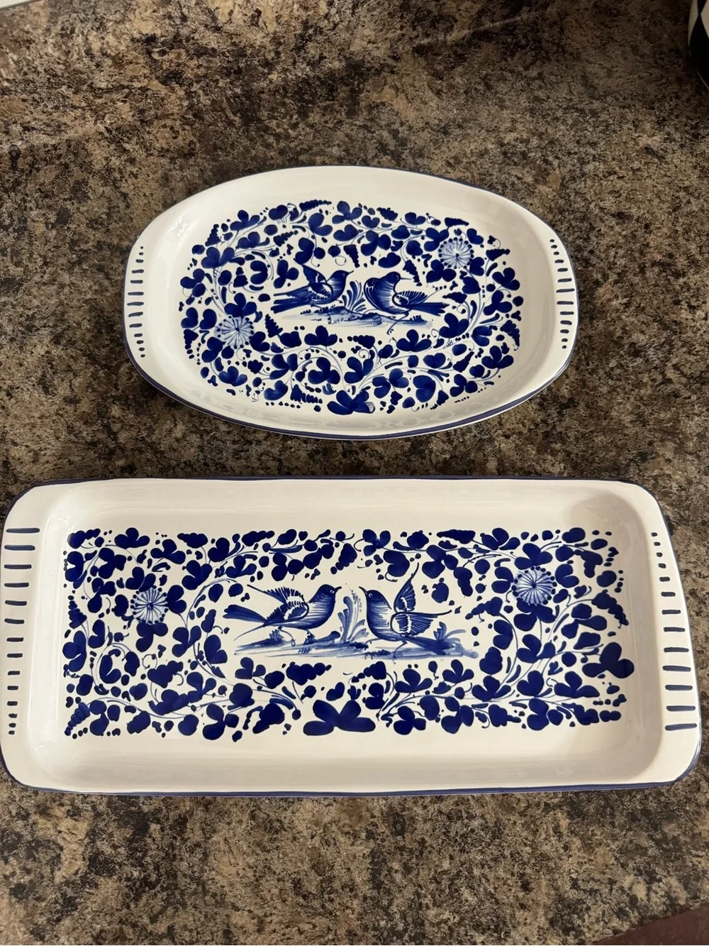 Italian 2 piece ceramic rectangle tray and oval tray